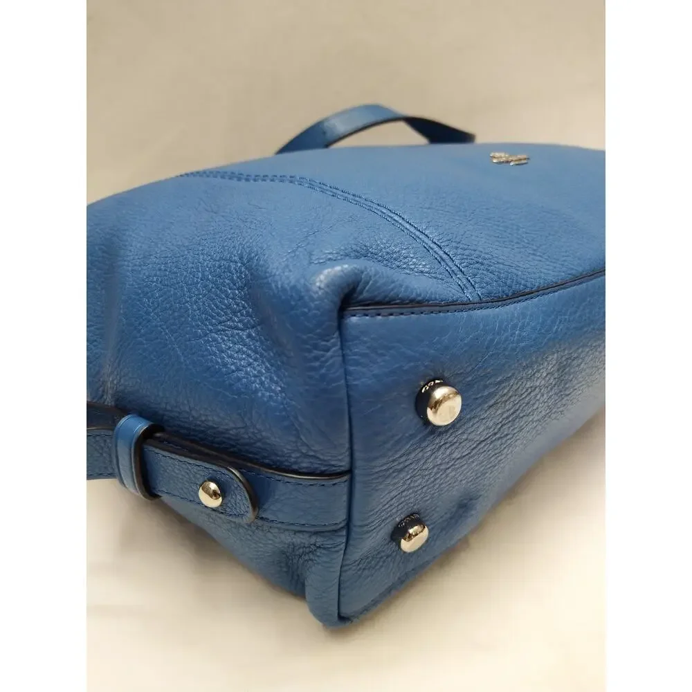 Coach Blue Leather Double Handles Zipper Closure Satchel Shoulder Bag